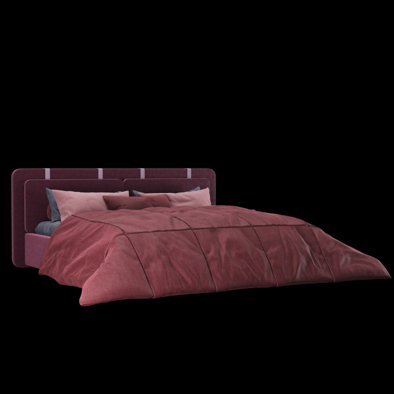 Bed with pillows and blanket 004 3D Model .c4d .max .obj .3ds .fbx .stl .blend