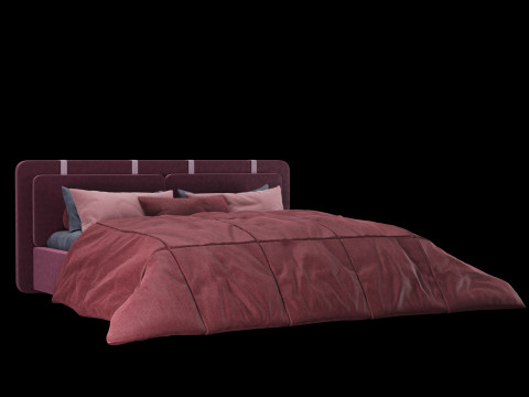 Łóżko z poduszkami i kocem 004 Model 3D