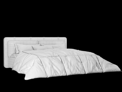 Bed with pillows and blanket 004 3D Model