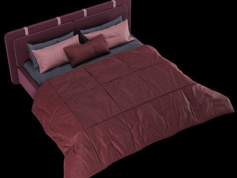 Bed with pillows and blanket 004 3D Model
