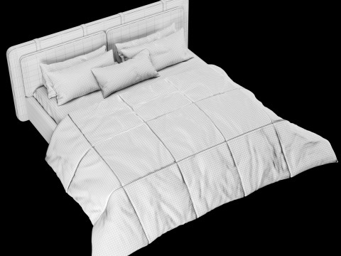 Bed with pillows and blanket 004 3D Model