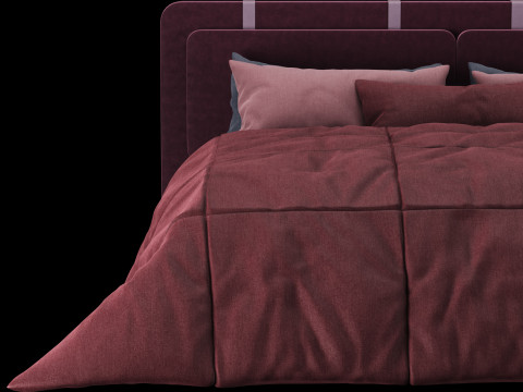 Bed with pillows and blanket 004 3D Model