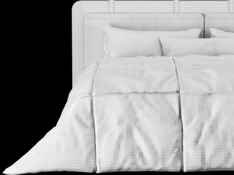 Bed with pillows and blanket 004 3D Model
