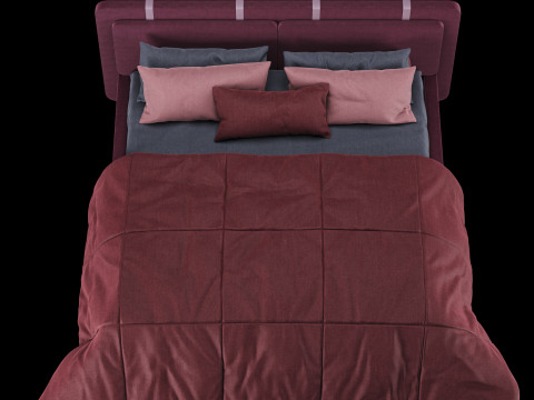 Bed with pillows and blanket 004 3D Model