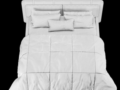Bed with pillows and blanket 004 3D Model