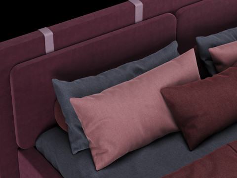 Bed with pillows and blanket 004 3D Model