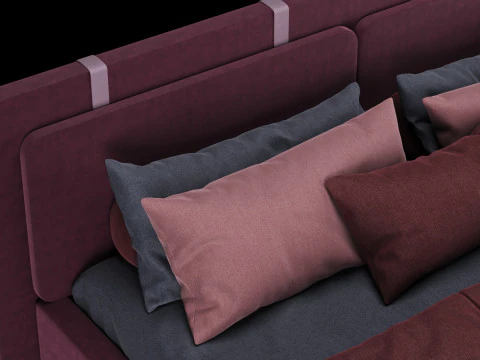 Bed with pillows and blanket 004 3D Model
