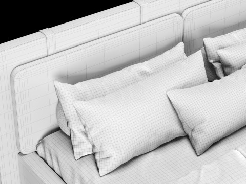 Bed with pillows and blanket 004 3D Model
