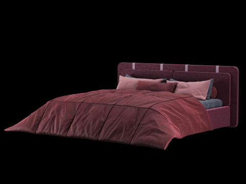 Bed with pillows and blanket 004 3D Model