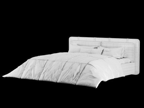 Bed with pillows and blanket 004 3D Model
