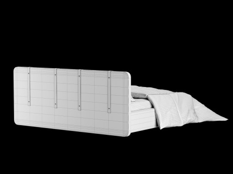 Bed with pillows and blanket 004 3D Model