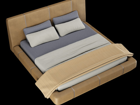 Ліжко з подушками і ковдрою 005 3D Модель