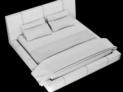 Ліжко з подушками і ковдрою 005 3D Модель