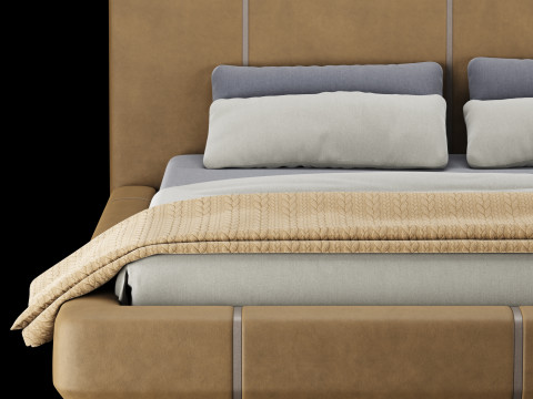 Ліжко з подушками і ковдрою 005 3D Модель