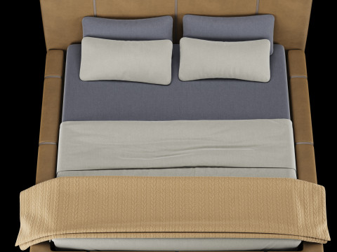 Ліжко з подушками і ковдрою 005 3D Модель