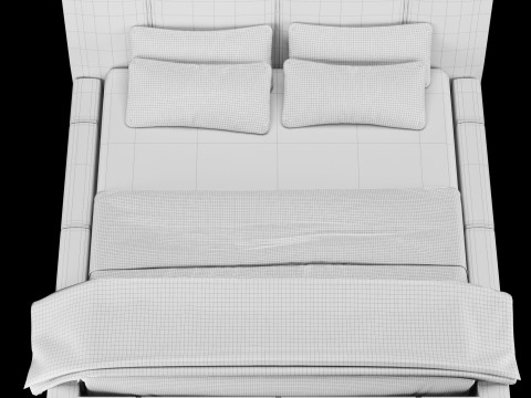 Ліжко з подушками і ковдрою 005 3D Модель