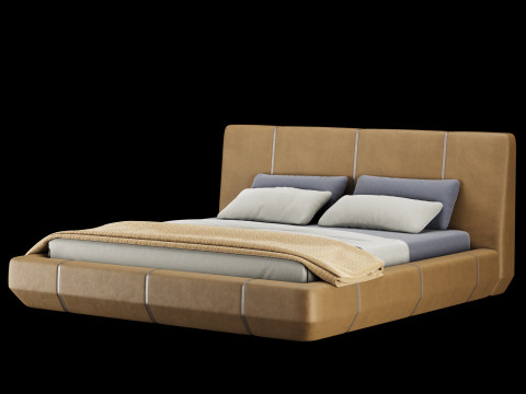 Ліжко з подушками і ковдрою 005 3D Модель