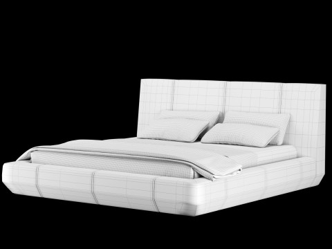 Ліжко з подушками і ковдрою 005 3D Модель