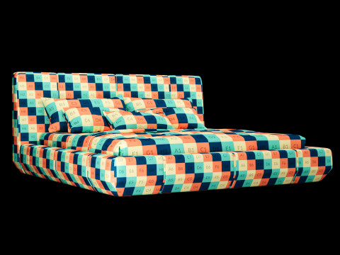 Łóżko z poduszkami i kocem 006 Model 3D
