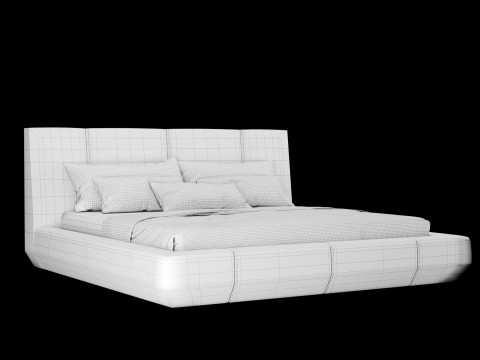 Łóżko z poduszkami i kocem 006 Model 3D