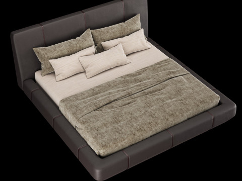 Łóżko z poduszkami i kocem 006 Model 3D