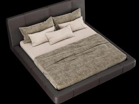 Bed with pillows and blanket 006 3D Model