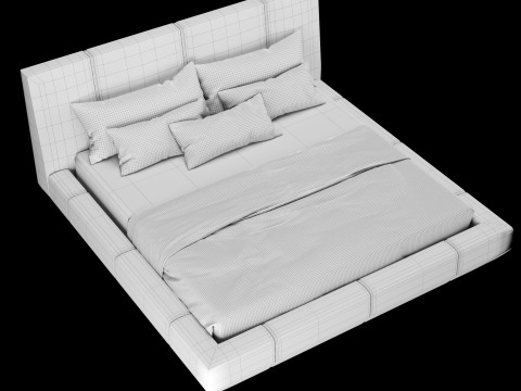 Łóżko z poduszkami i kocem 006 Model 3D