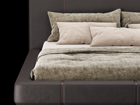 Łóżko z poduszkami i kocem 006 Model 3D