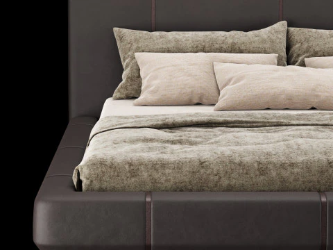 Bed with pillows and blanket 006 3D Model