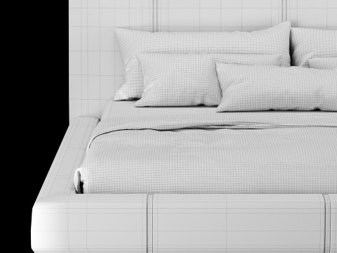 Łóżko z poduszkami i kocem 006 Model 3D