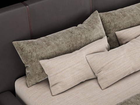 Łóżko z poduszkami i kocem 006 Model 3D