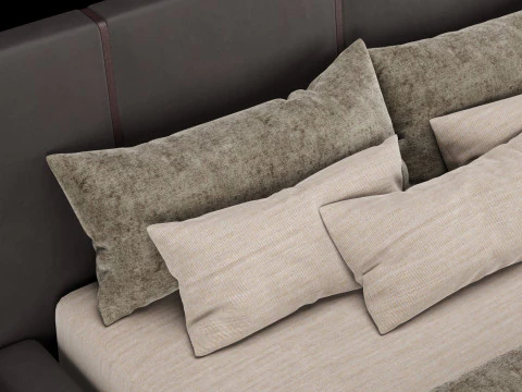 Bed with pillows and blanket 006 3D Model