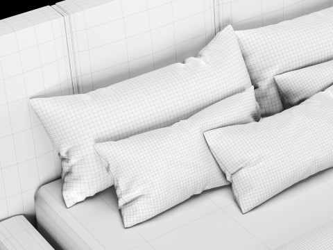 Łóżko z poduszkami i kocem 006 Model 3D