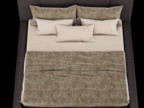 Łóżko z poduszkami i kocem 006 Model 3D