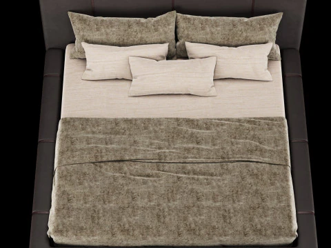 Bed with pillows and blanket 006 3D Model