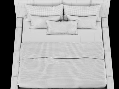Łóżko z poduszkami i kocem 006 Model 3D