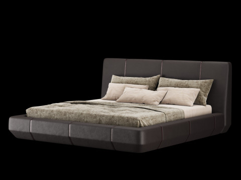 Łóżko z poduszkami i kocem 006 Model 3D