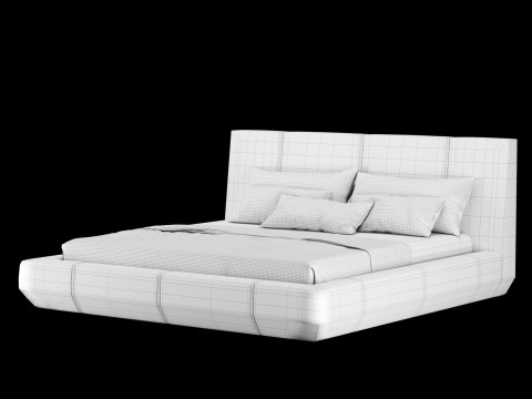 Łóżko z poduszkami i kocem 006 Model 3D