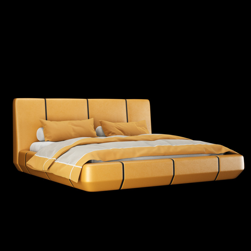 베개와 담요가 있는 침대 007 3D 모델 .c4d .max .obj .3ds .fbx .stl .blend