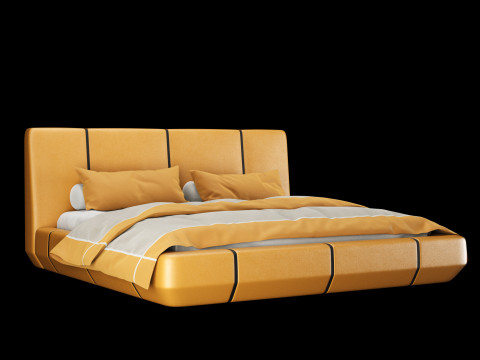 Łóżko z poduszkami i kocem 007 Model 3D