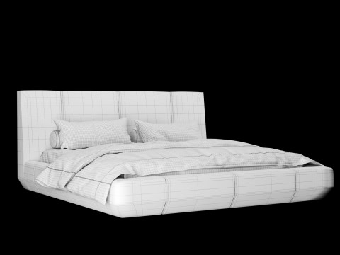베개와 담요가 있는 침대 007 3D 모델