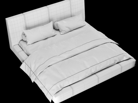 베개와 담요가 있는 침대 007 3D 모델