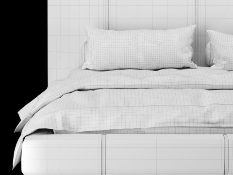 베개와 담요가 있는 침대 007 3D 모델