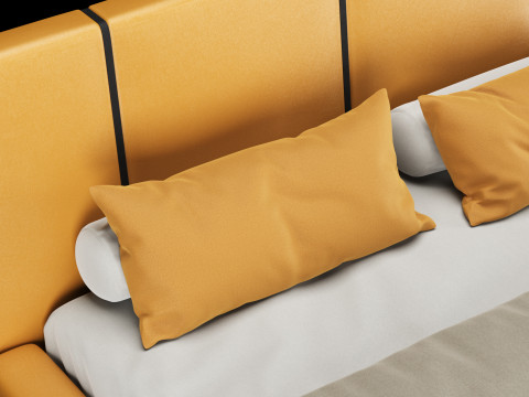 베개와 담요가 있는 침대 007 3D 모델