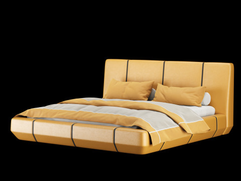 베개와 담요가 있는 침대 007 3D 모델