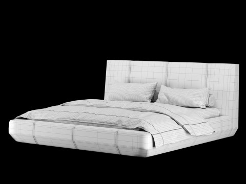 베개와 담요가 있는 침대 007 3D 모델