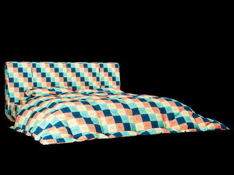 Łóżko z poduszkami i kocem 008 Model 3D