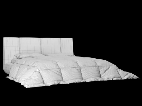 Łóżko z poduszkami i kocem 008 Model 3D