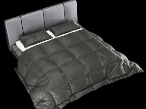 Łóżko z poduszkami i kocem 008 Model 3D