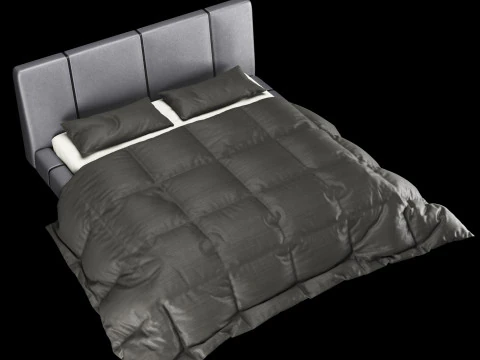 Bed with pillows and blanket 008 3D Model